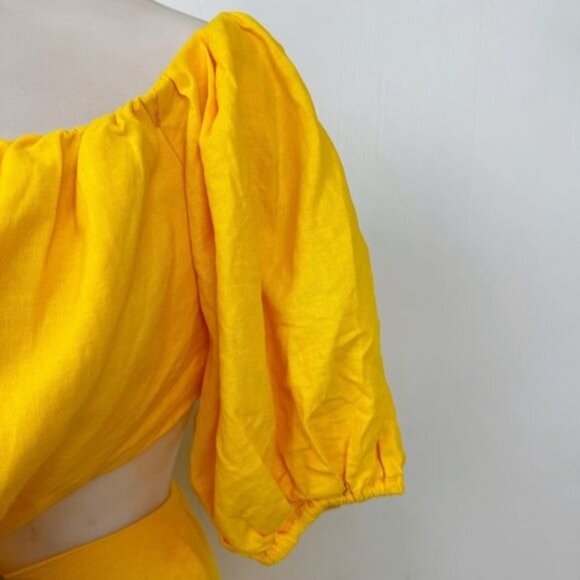 FARM RIO OFF THE SHOULDER KNOTTED CUTOUT MARIGOLD YELLOW MIDI DRESS MEDIUM - Picture 8 of 14